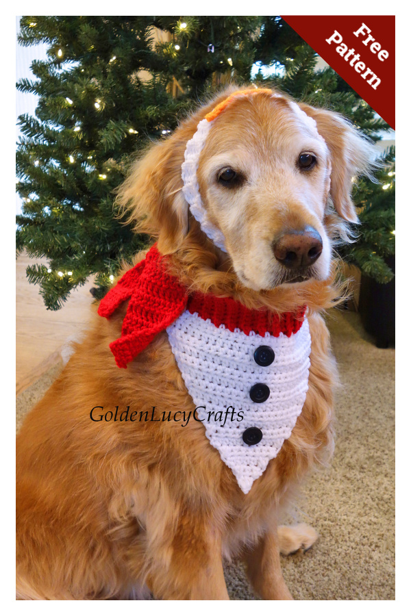 Snowman Christmas Dog Bandana and Headband Free Crochet Pattern