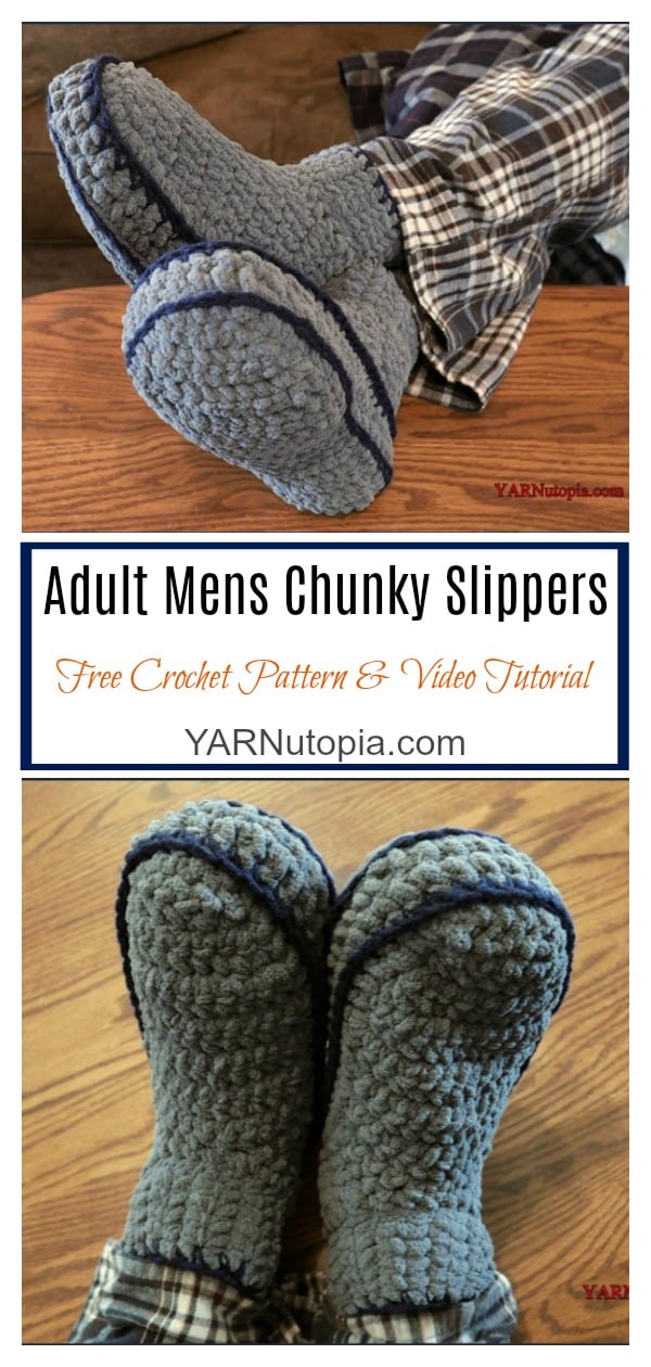 Adult Mens Chunky Slippers Free Crochet Pattern and Video Tutorial