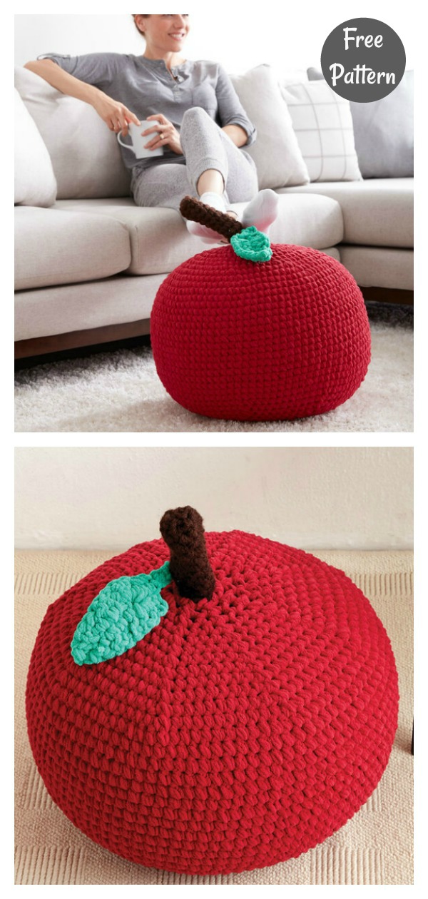 Apple a Day Floor Pouf Free Crochet Pattern