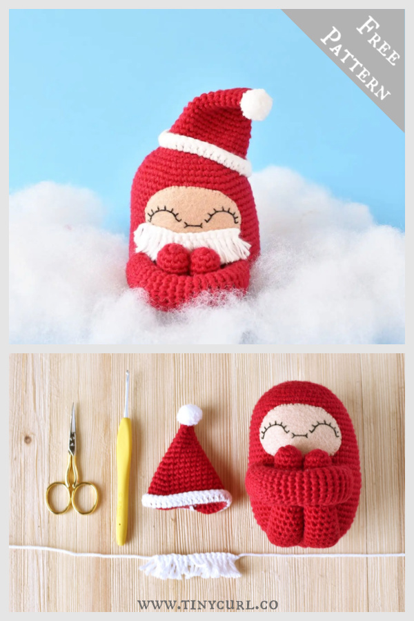 Christmas Santa Curly Amigurumi Doll Free Crochet Pattern