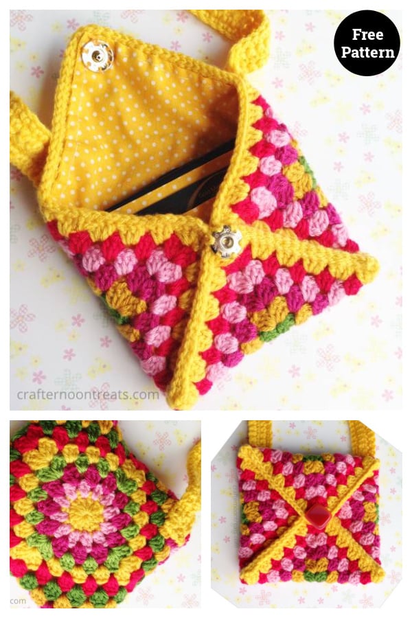 Granny Square Envelope Clutch Bag Free Crochet Pattern