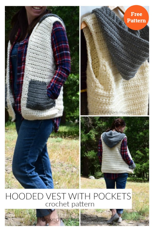 Hooded Sweater Vest with Pocket Free Crochet Pattern