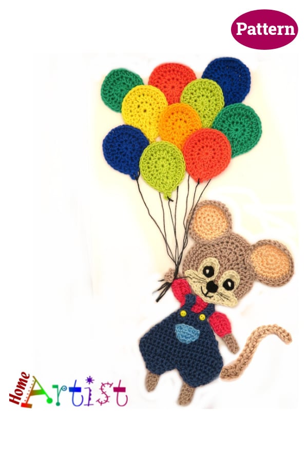 Mouse with Balloons Applique Crochet Pattern