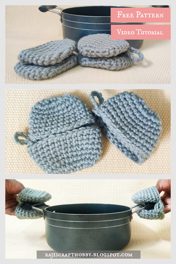 Potholder Pinch Mitts Free Crochet Pattern and Video Tutorial