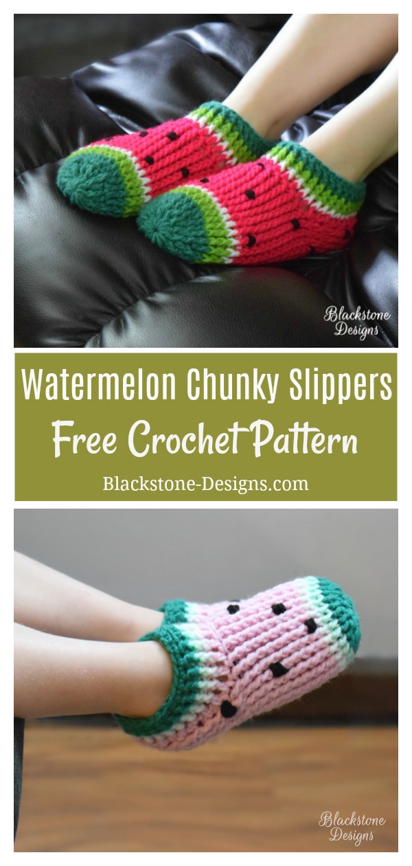 Watermelon Chunky Slippers  Free Crochet Pattern