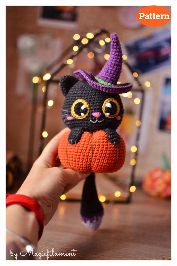 Black Cat in Pumpkin Amigurumi Crochet Pattern