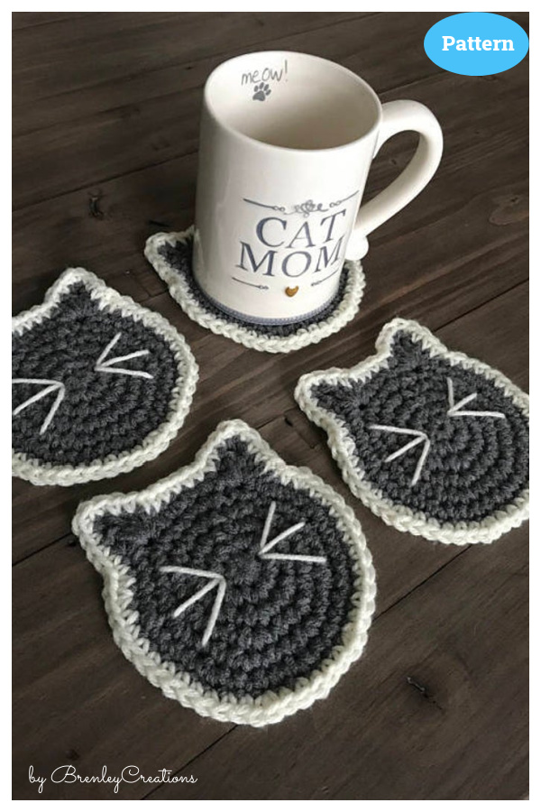 Cat Face Drink Coasters Crochet Pattern
