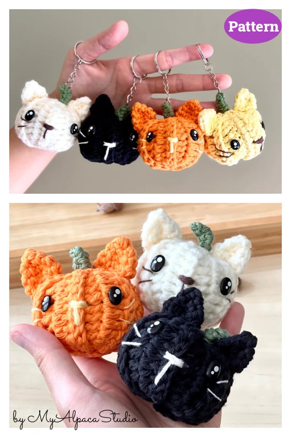 Cat Pumpkin Keychain Crochet Pattern