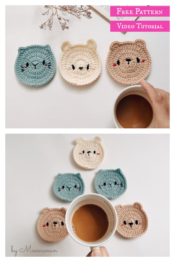 Easy Animal Coasters Free Crochet Pattern and Video Tutorial