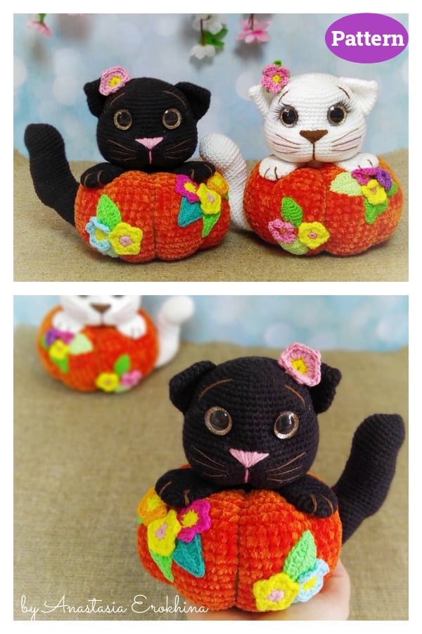 Halloween Amigurumi Cat in Pumpkin Crochet Pattern