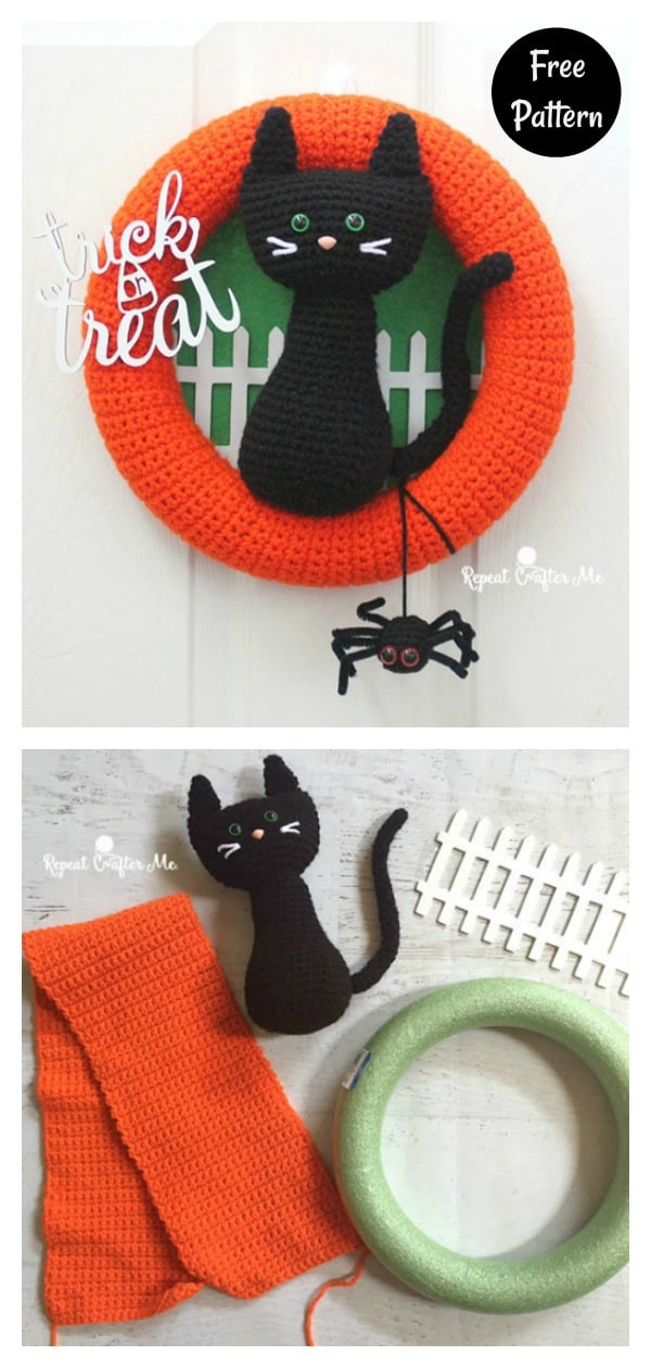 Halloween Black Cat Wreath Free Crochet Pattern