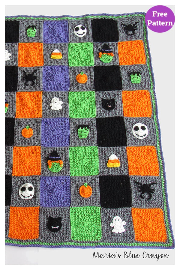 Halloween Granny Square Blanket Free Crochet Pattern