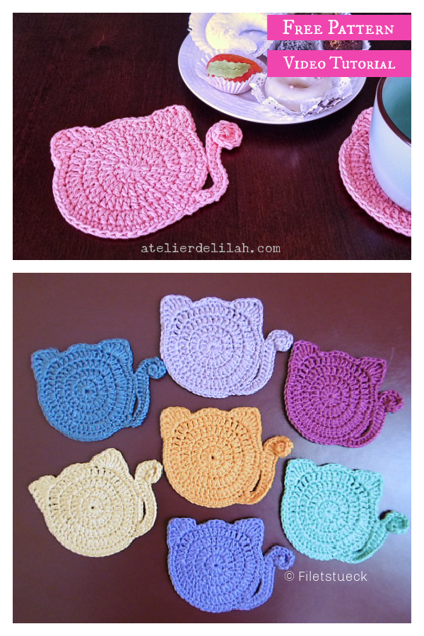 Kakao Cat Coaster Free Crochet Pattern and Video Tutorial