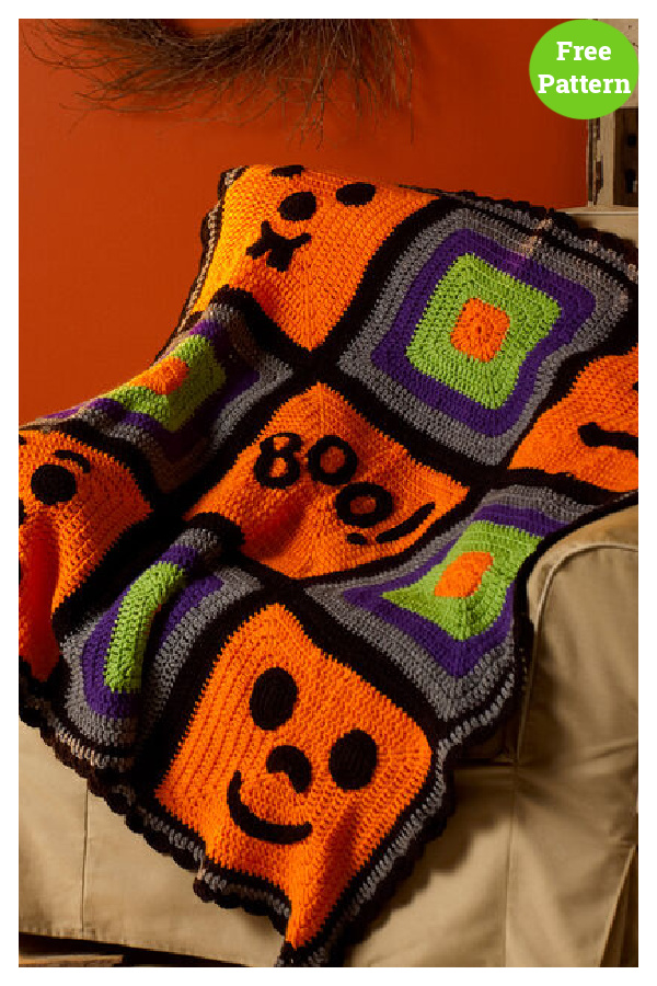 Pumpkin Face Throw Free Crochet Pattern