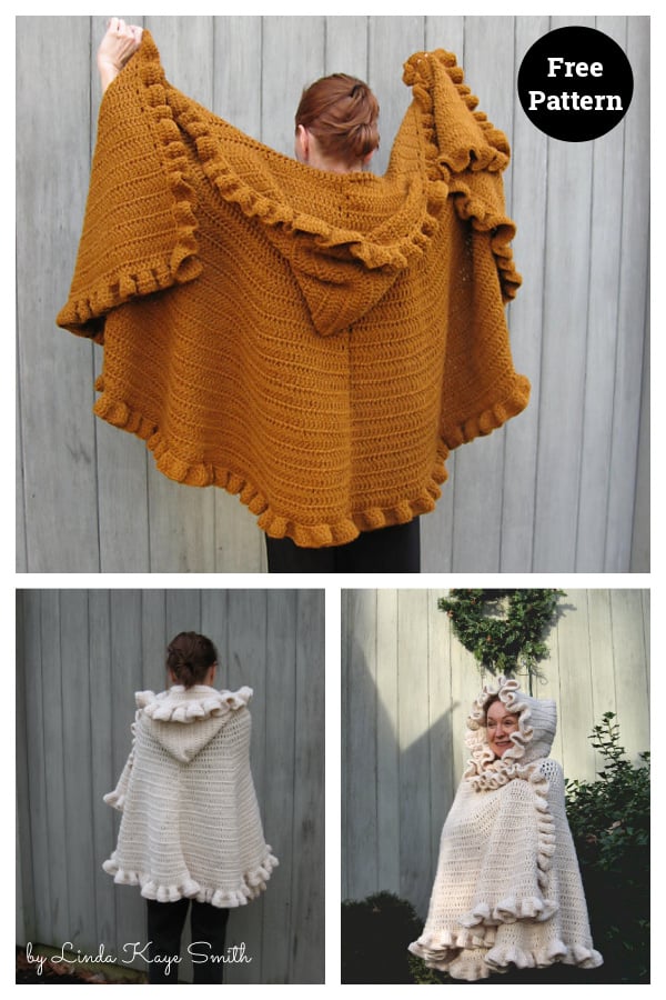 Ruffled Hooded Shawl Crochet Pattern 