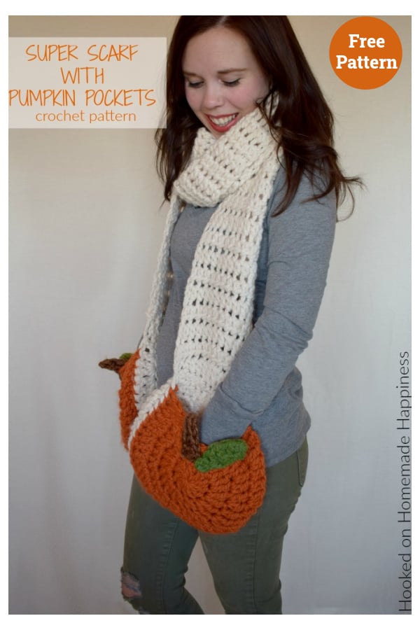 Super Scarf with Pumpkin Pockets Free Crochet Pattern 