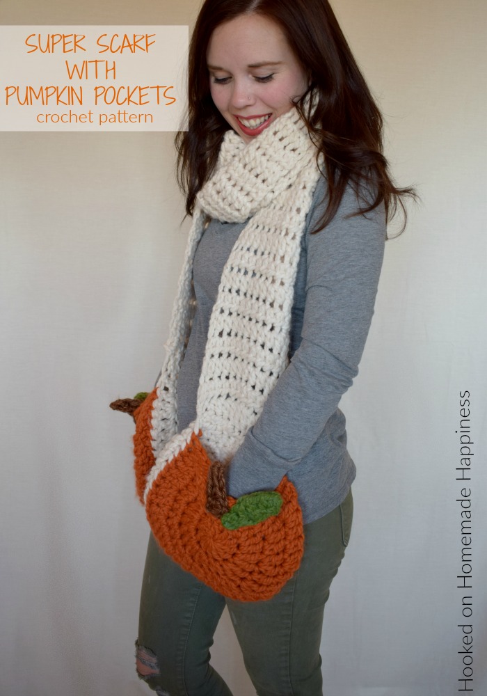 Super Scarf with Pumpkin Pockets Free Crochet Pattern