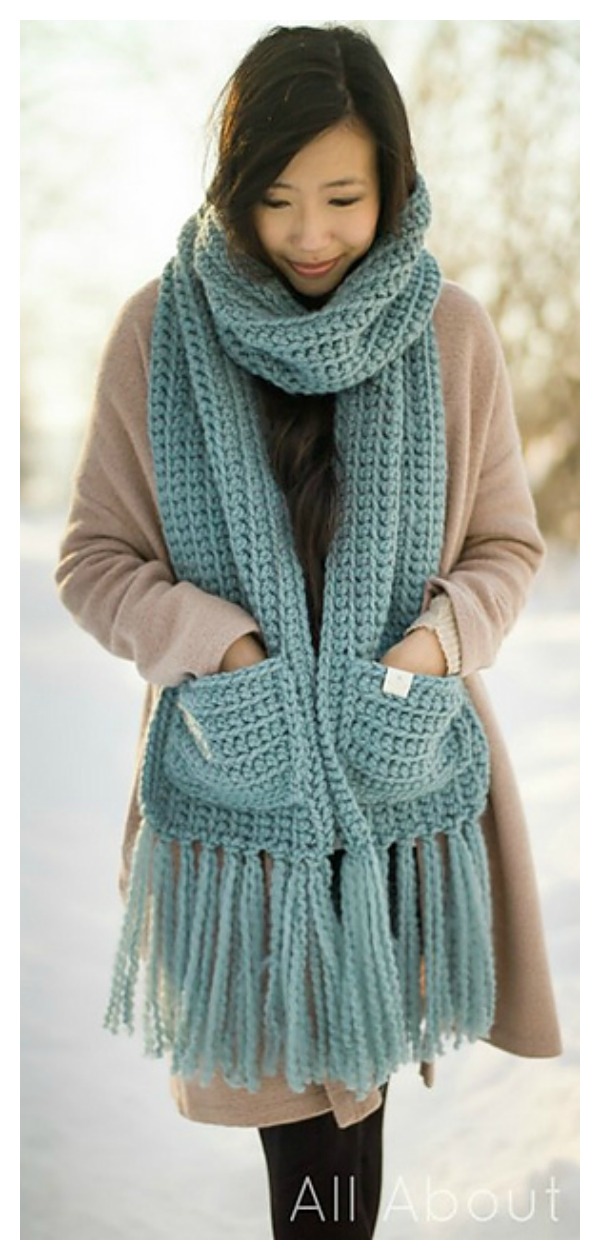 10 Pocket Scarf Free Crochet Pattern &amp; Paid