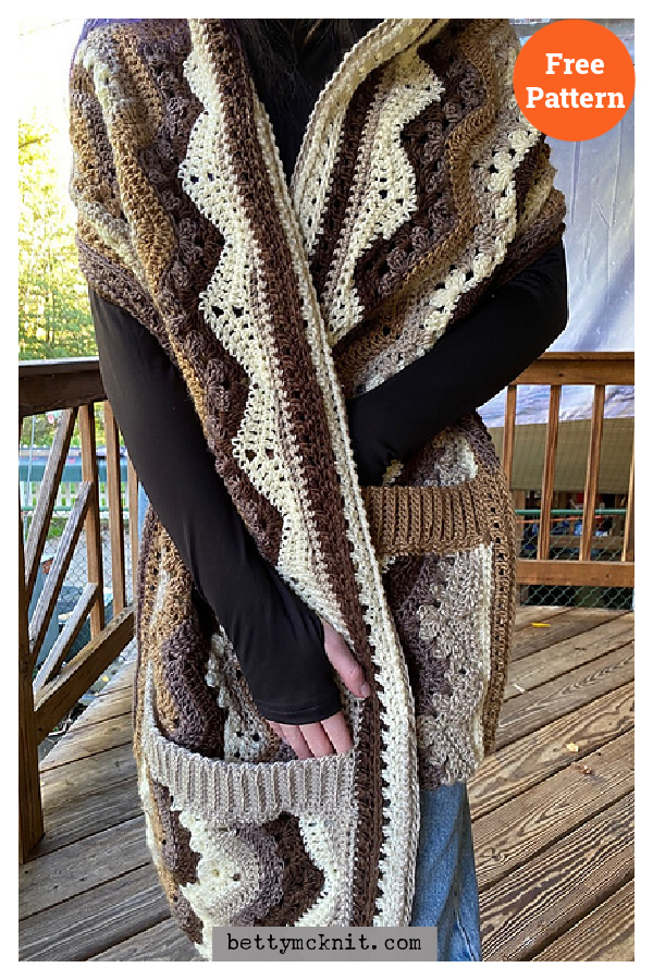 6-Day Sideways Pocket Shawl Free Crochet Pattern 