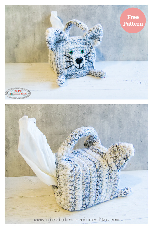 Cat Tissue Box Cover Free Crochet Pattern