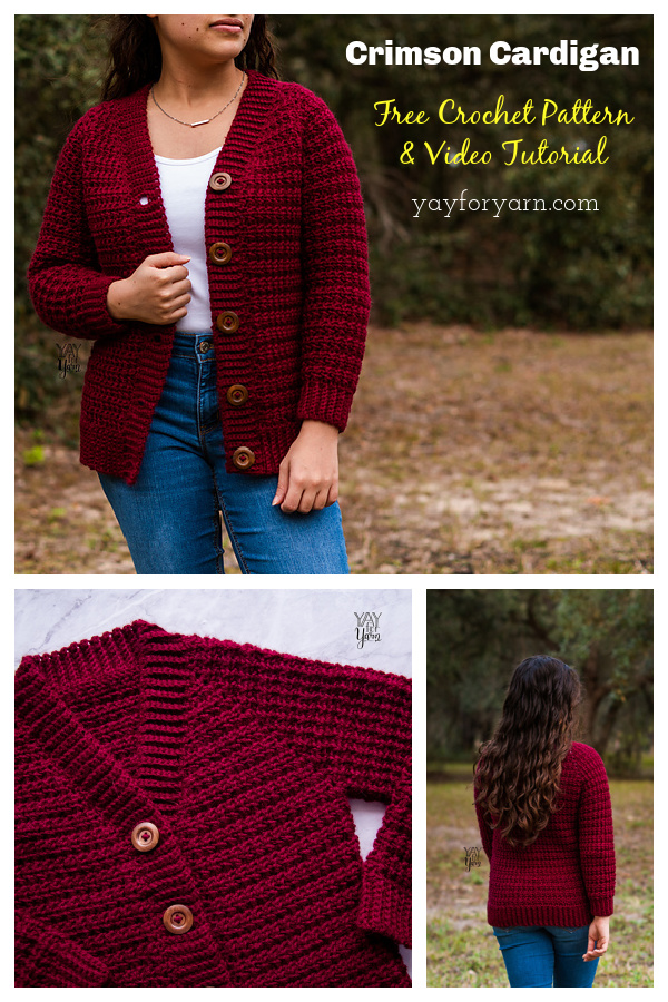 Crimson Cardigan Free Crochet Pattern and Video Tutorial