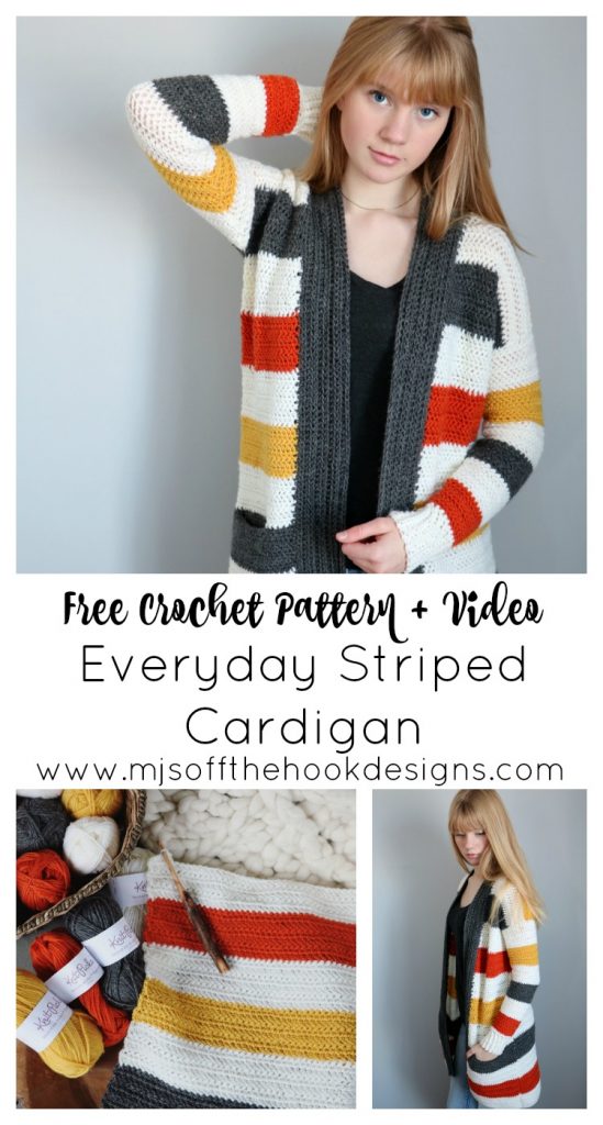 Everyday Striped Cardigan Free Crochet Pattern and Video Tutorial