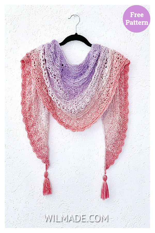 Flower Puff Stitch Triangle Shawl Free Crochet Pattern