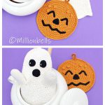 Ghost Oven Mitt & Pumpkin Potholder Crochet Pattern