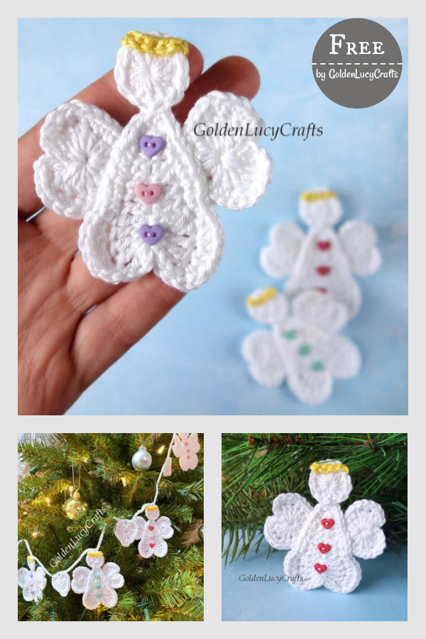 Heart Angel Applique Ornament Free Crochet Pattern
