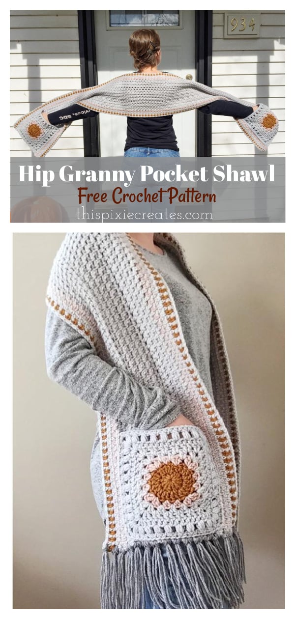 Hip Granny Pocket Shawl Free Crochet Pattern