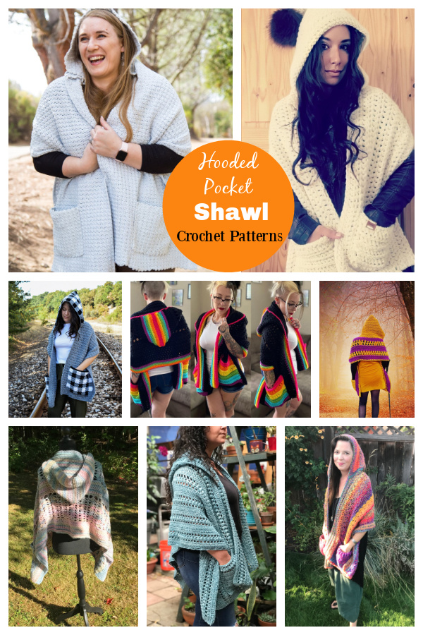 8 Hooded Pocket Shawl Crochet Patterns 