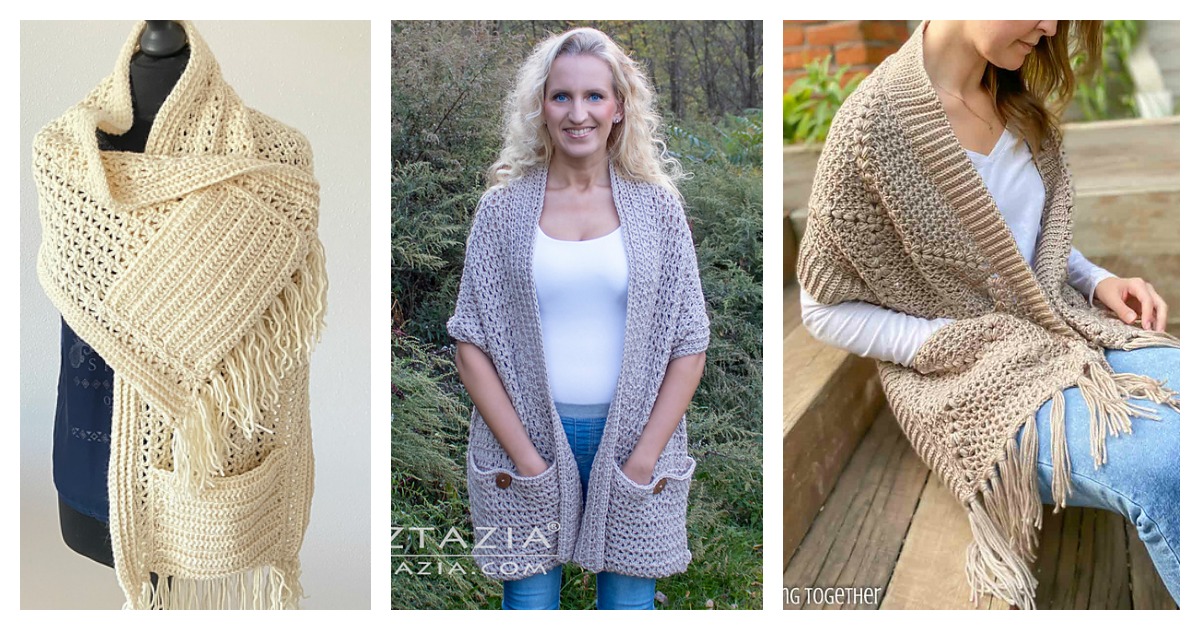 free crochet pattern for a shawl with pockets