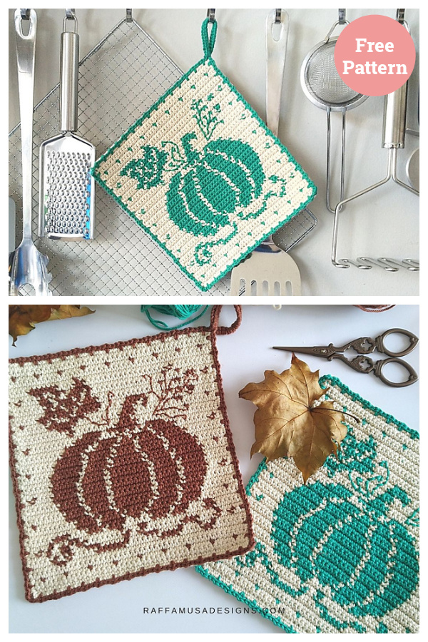 Pumpkin Potholder Free Tapestry Crochet Pattern 