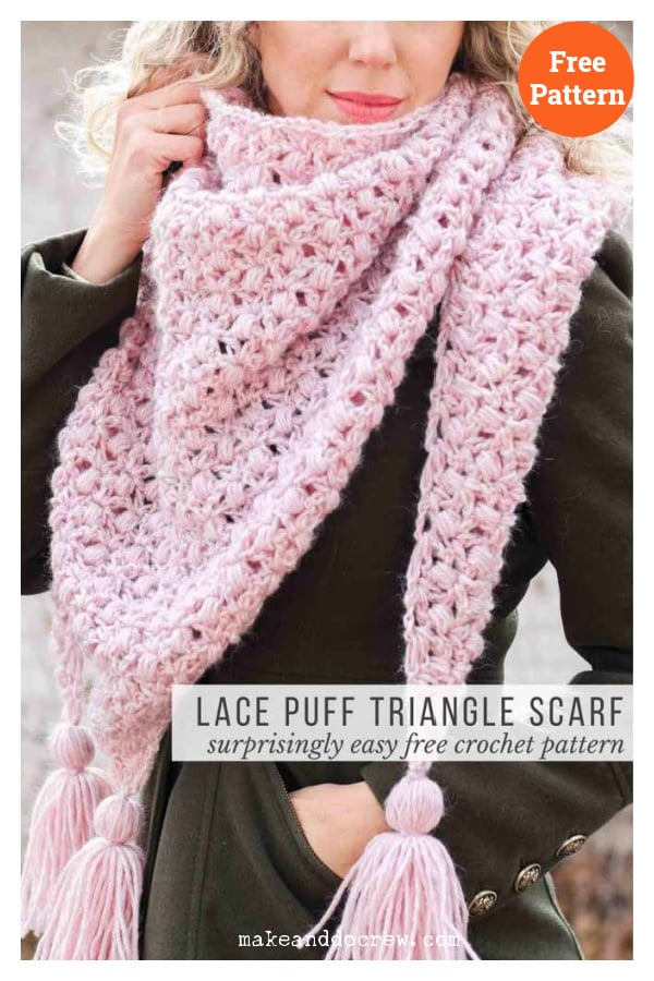 Simple Puff and Lace Triangle Scarf Free Crochet Pattern 