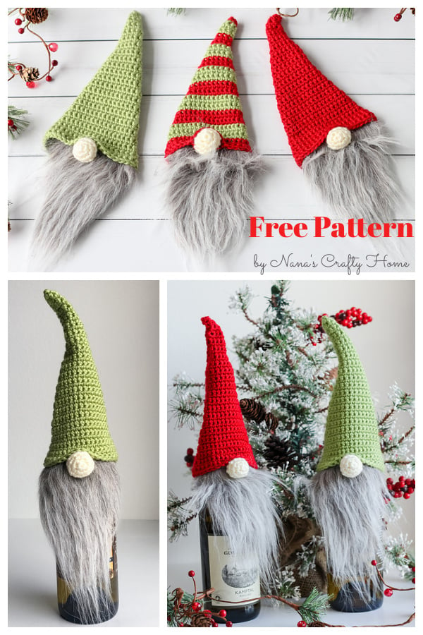 Christmas Gnome Bottle Topper Free Crochet Pattern