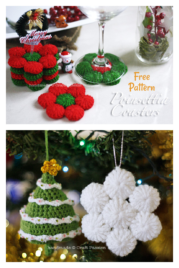 Poinsettia Coasters or Ornament Free Crochet Pattern 
