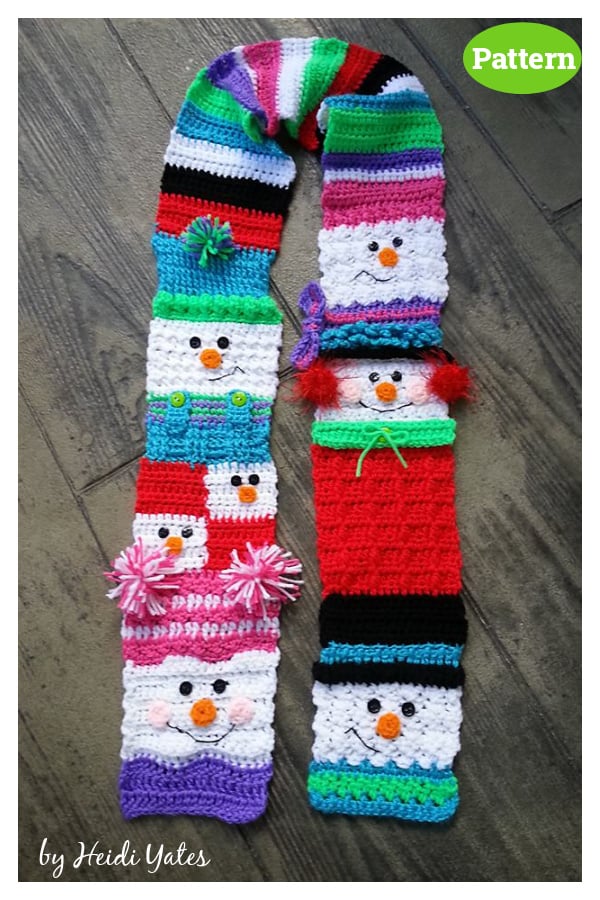 Snappy Sampler Snowman Scarf Crochet Pattern