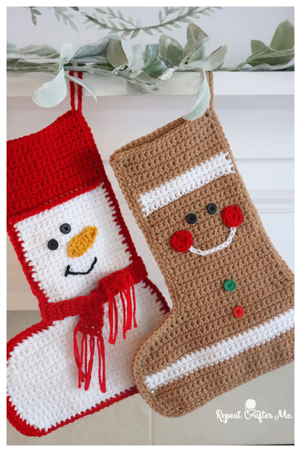 Snowman and Gingerbread Stockings Free Crochet Pattern