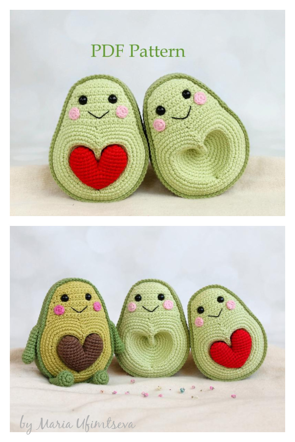 Amigurumi Avocado with Heart Seed Crochet Pattern 