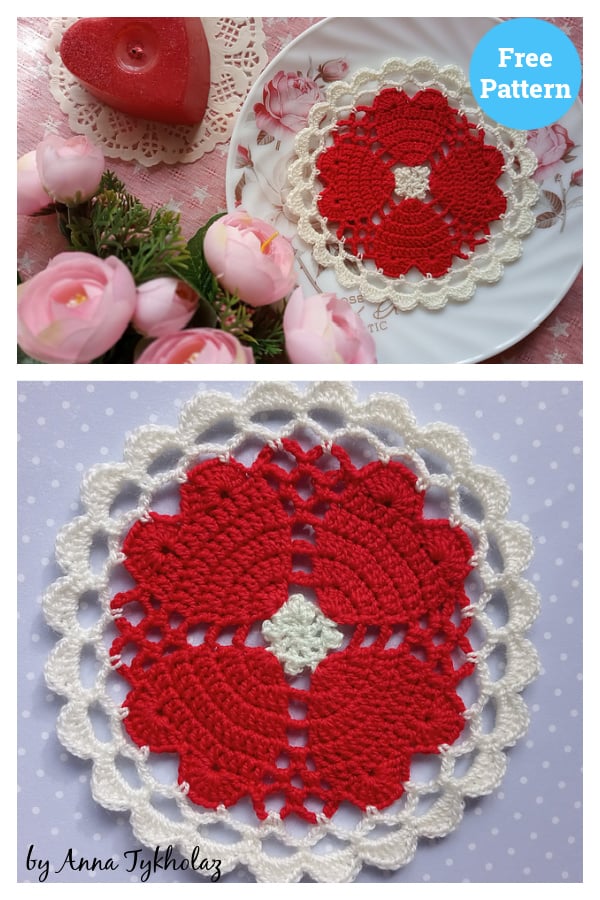 Four Hearts Doily Free Crochet Pattern