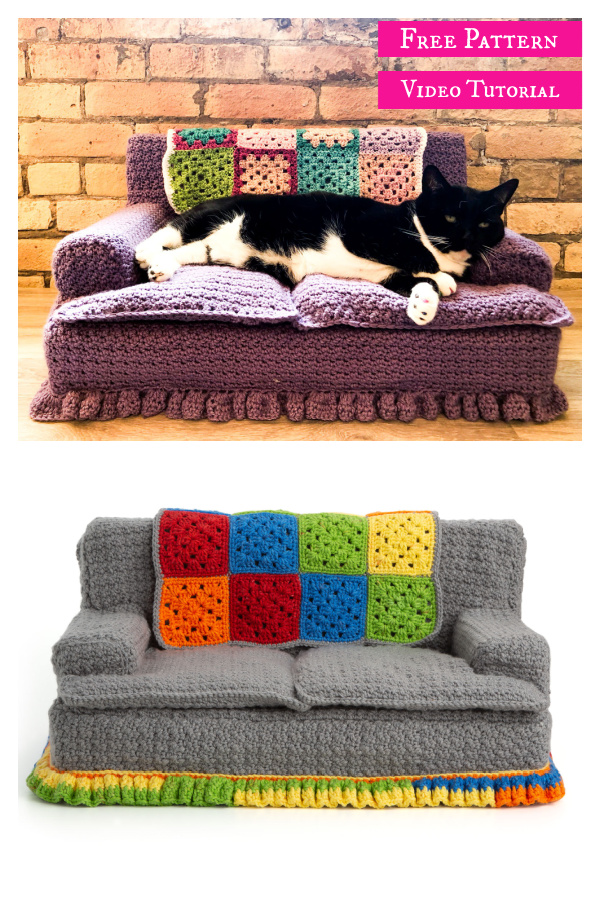 Kitty Cat Couch Free Crochet Pattern and Video Tutorial