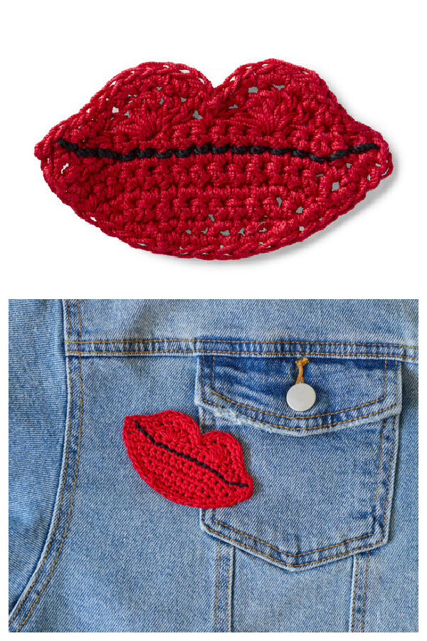 Lips Appliques Free Crochet Pattern 