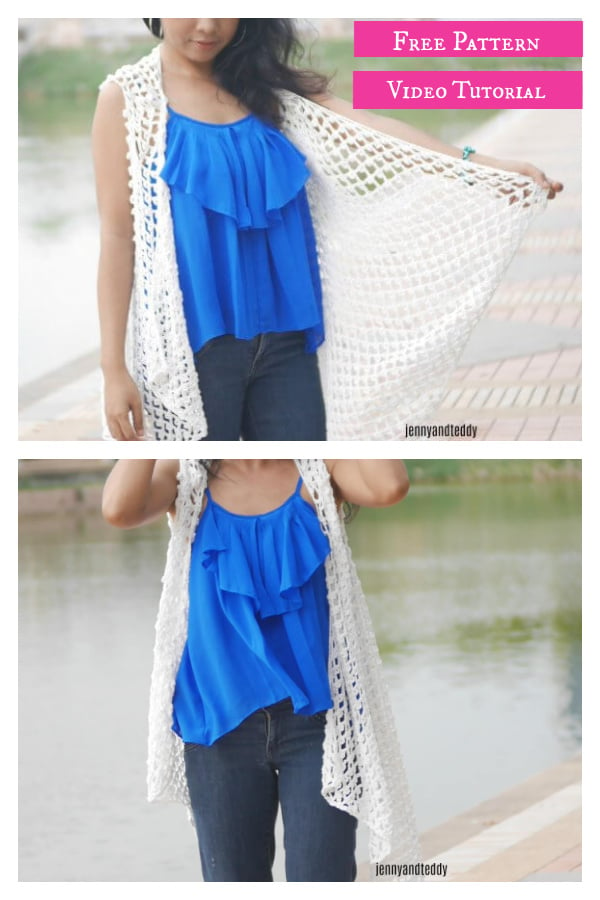 Cotton Lace Summer Waterfall Vest Free Crochet Pattern and Video Tutorial