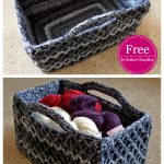 Rectangular Diamond Trellis Basket with Handles Free Crochet Pattern