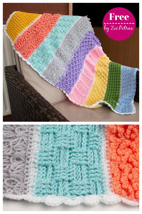 Sensory Stripe Baby Sampler Blanket Free Crochet Pattern