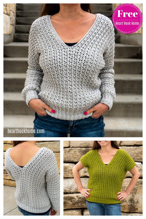 Basic V-Neck Sweater Free Crochet Pattern