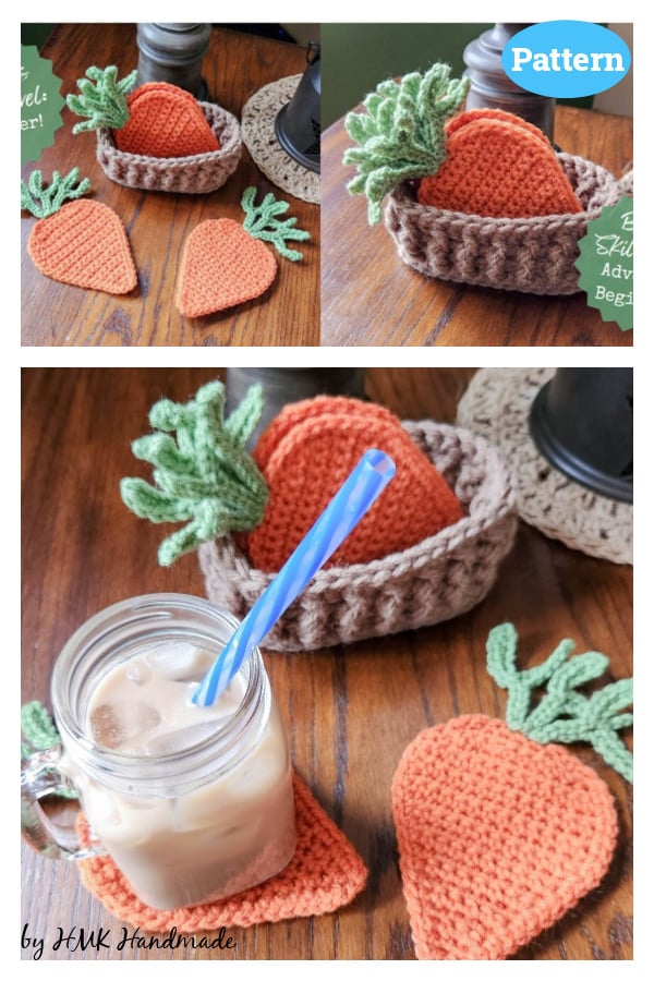 Carrot Coasters With Basket Crochet Pattern