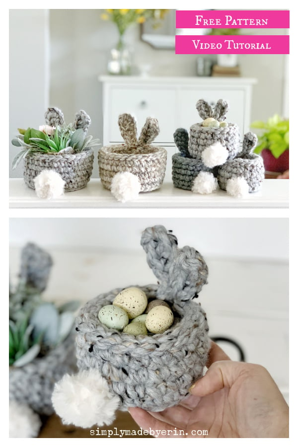 Mini Easter Bunny Basket Free Crochet Pattern and Video Tutorial