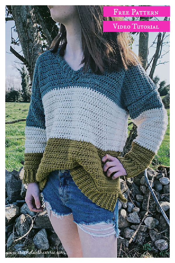 Oversized V Neck Sweater Free Crochet Pattern and Video Tutorial