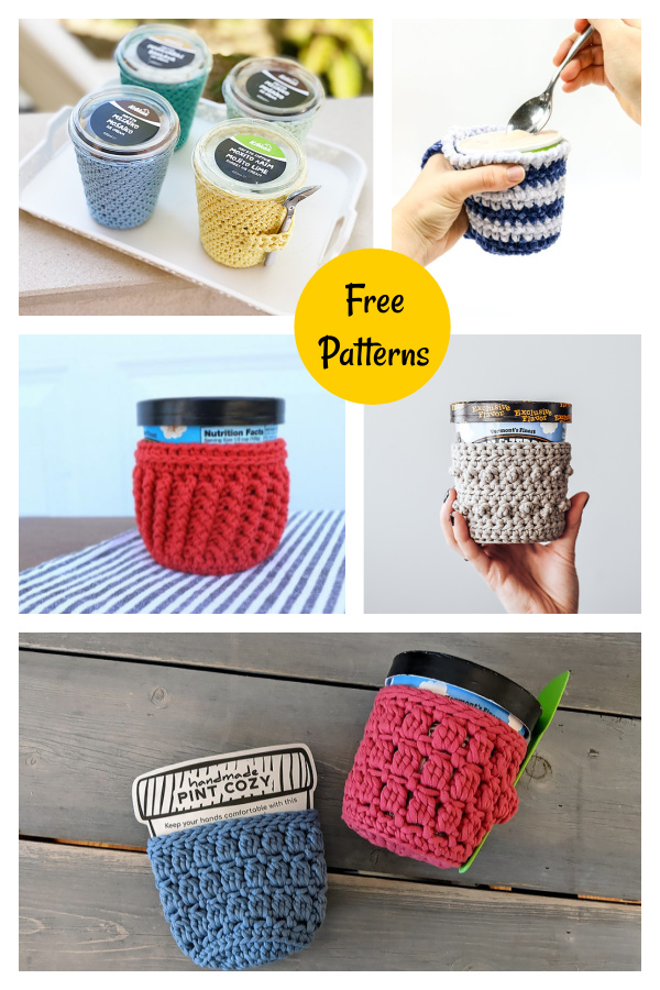 Picot Ice Cream Pint Holder Free Crochet Pattern and Video Tutorial